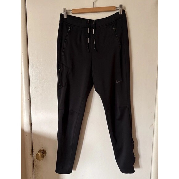 Nike Running Pants Black Dri-Fit Drawstring Zip Ankle Gym Track | Mens Small - Picture 1 of 12